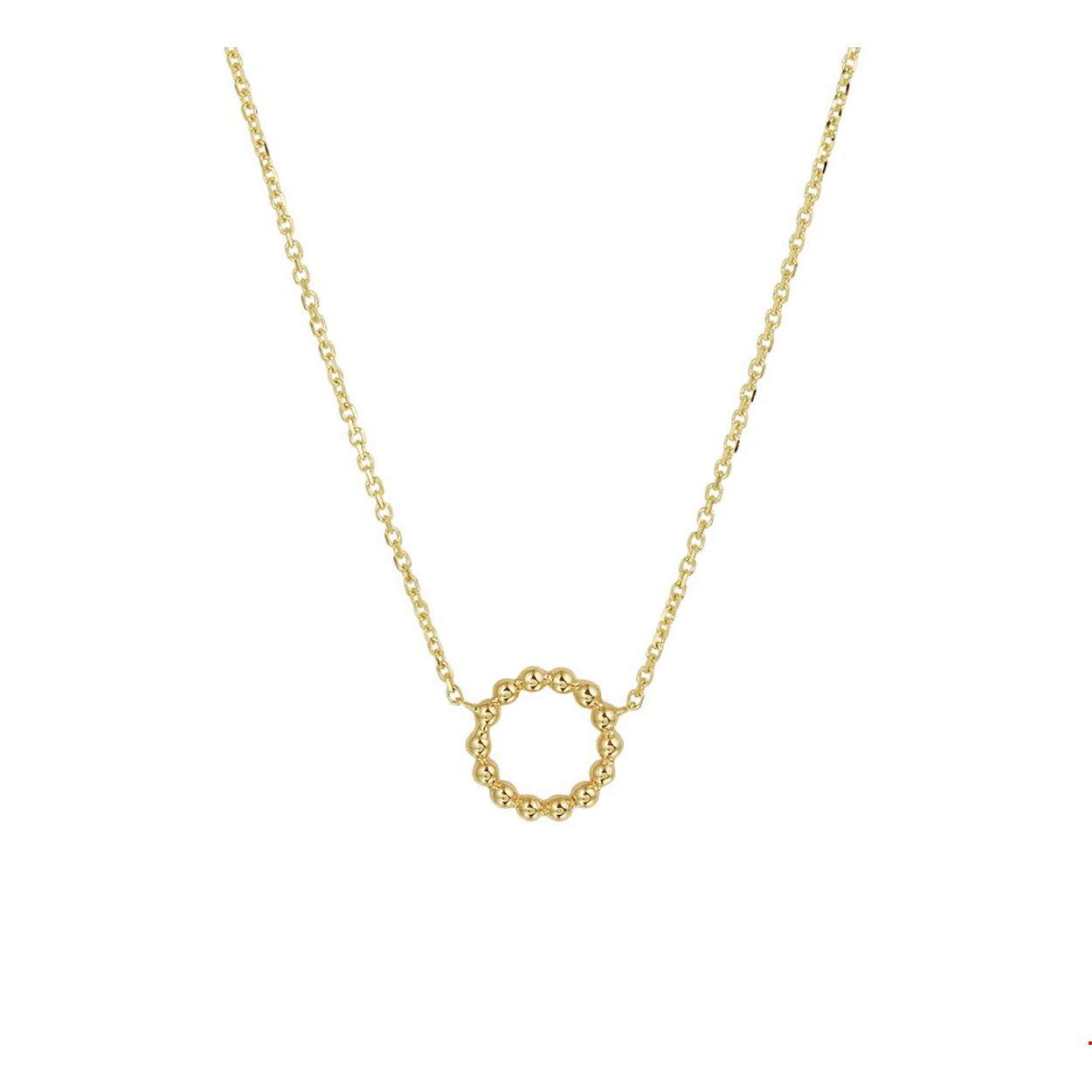 Beschrijving: Modern geelgouden anker collier met poli afgewerkte bolletjes die een open rondje vormen van 10.5mm. Het collier is uitgevoerd met een karabijn sluiting en heeft draaglengtes van 42 en 44cm. Tip: Dit collier is perfect te combineren met andere gouden bolletjes sieraden uit onze collectie of je eigen stash! Zo creeer je elke keer weer een nieuwe look!