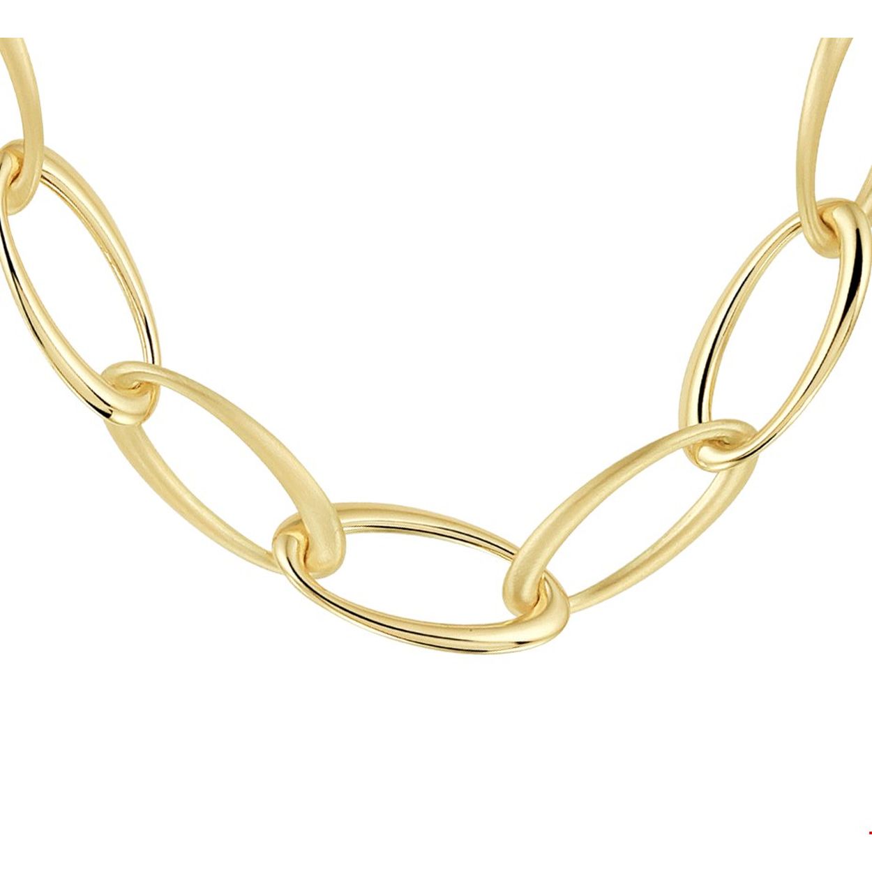 Stijlvol geelgouden anker collier met een draaglengte van 45cm en een schakelbreedte van 13mm. Het collier heeft om en om poli en mat afgewerkte schakels. Uitgevoerd met een stevige karabijn sluiting.