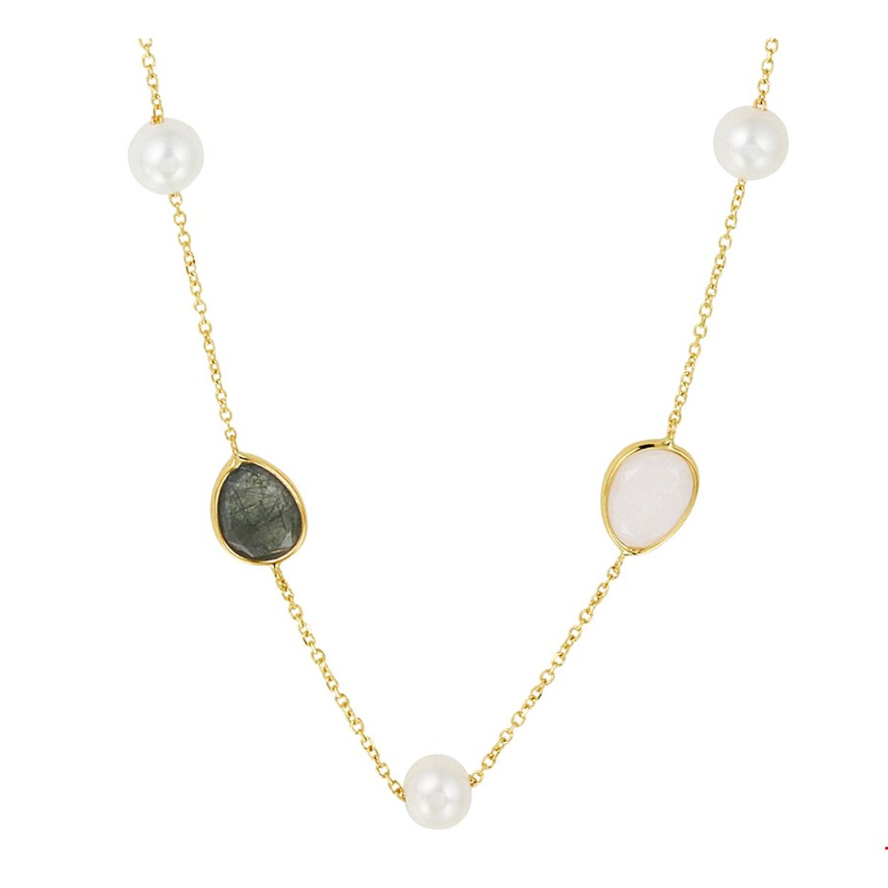 Beschrijving: Stijlvol geelgouden anker collier uitgevoerd met zoetwaterparels en schitterende stenen zoals groen rutiel - goud rutiel en wit kwarts. Het collier heeft draaglengtes van 42 en 45cm en is voorzien van een stevige karabijn sluiting. Tip: Combineer dit collier met bijpassende sieraden uit onze collectie en maak zo een mooie set!