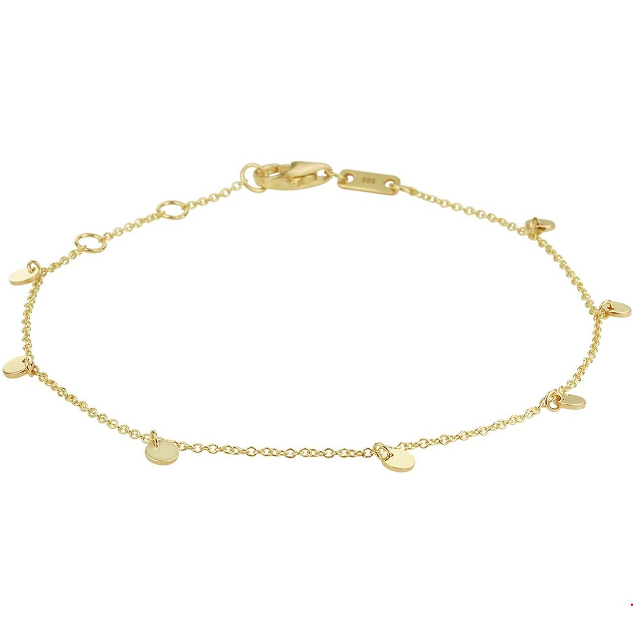 Beschrijving: Trendy geelgouden 1mm anker armband uitgevoerd met 3mm ronde hangers en een stevige karabijn sluiting. Deze armband heeft draaglengtes van 17 18 en 19cm en is goed te combineren met bijpassende sieraden uit onze collectie.