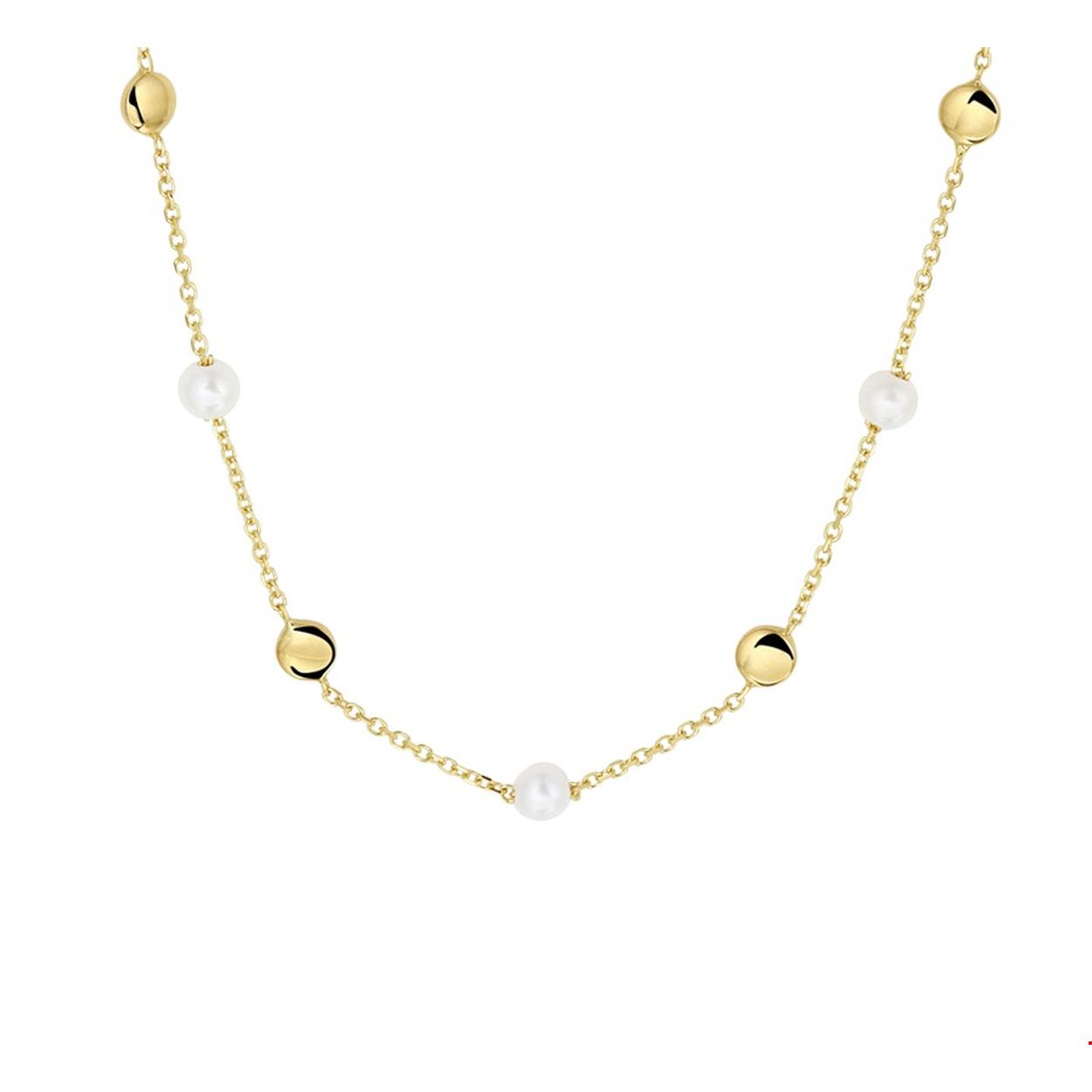 Beschrijving: Stijlvol geelgouden anker collier uitgevoerd met poli afgewerkte rondjes, zoetwaterparels en een stevige karabijn sluiting. Het collier heeft draaglengtes van 42 en 45cm en is goed te combineren met bijpassende parel sieraden uit onze collectie of vanuit je eigen stash!
