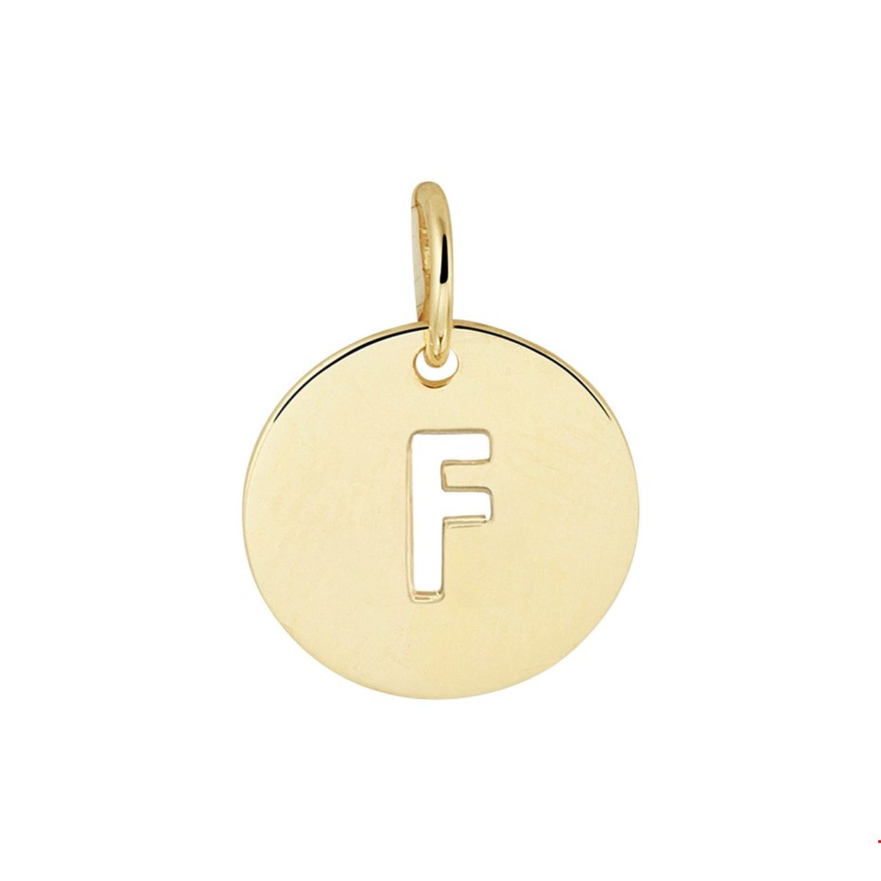 Geelgouden ronde letter F hanger. De hanger heeft een diameter van 10mm en een totale hoogte van 13mm. Tip: Combineer deze betekenisvolle hanger met een bijpassend collier en geef deze cadeau aan een speciaal persoon.