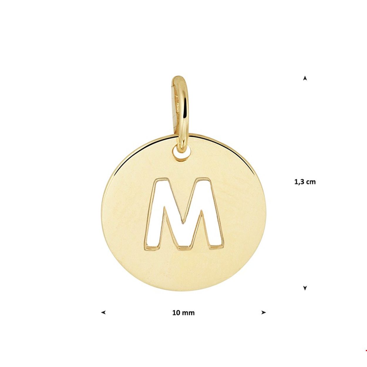Beschrijving: Geelgouden ronde letter M hanger. De hanger heeft een diameter van 10mm en een totale hoogte van 13mm. Tip: Combineer deze betekenisvolle hanger met een bijpassend collier en geef deze cadeau aan een speciaal persoon.