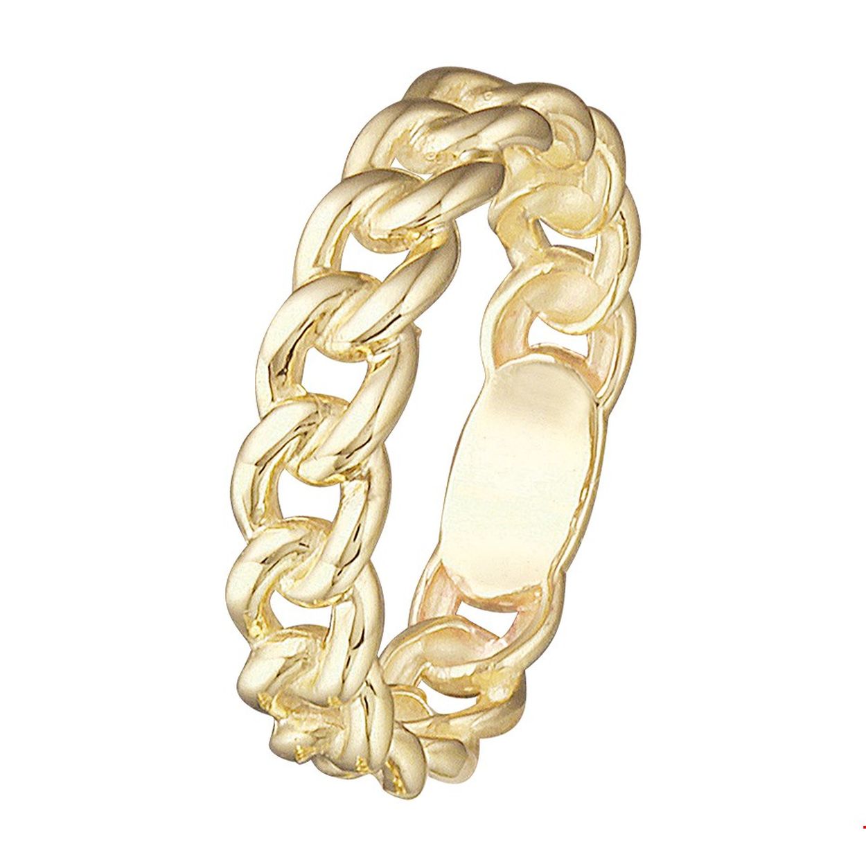 Geelgouden ring met een schakelmotief en een poli afwerking. De ring is goed te combineren met bijpassende schakelmotief sieraden uit onze collectie.