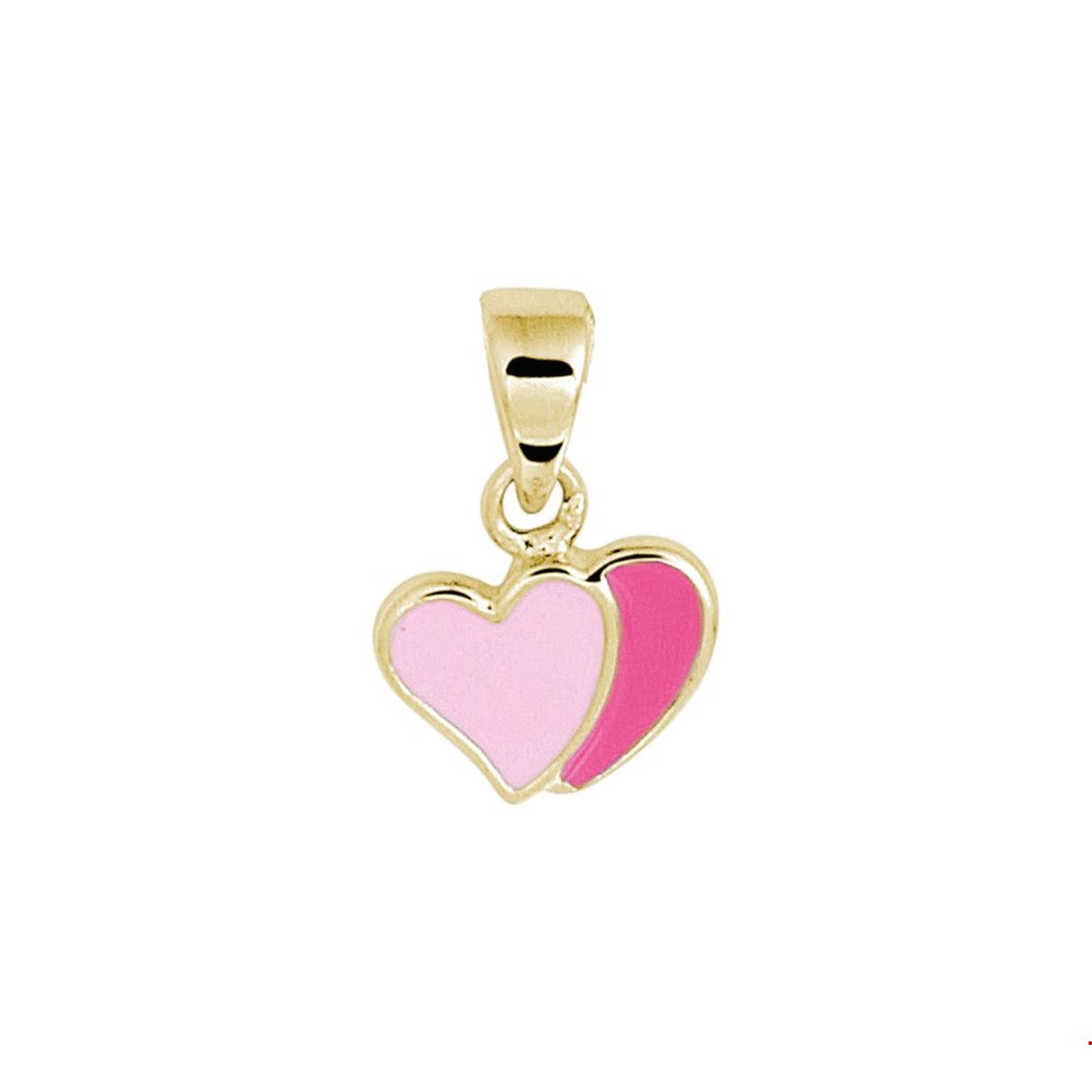 Schattige geelgouden hartjes bedel met een afmeting van 12x7mm. Uitgevoerd met roze emaille en een stevig hangoog. Deze hanger is perfect te combineren met bijpassende sieraden uit onze collectie. Tip: Leuk om kado te geven!