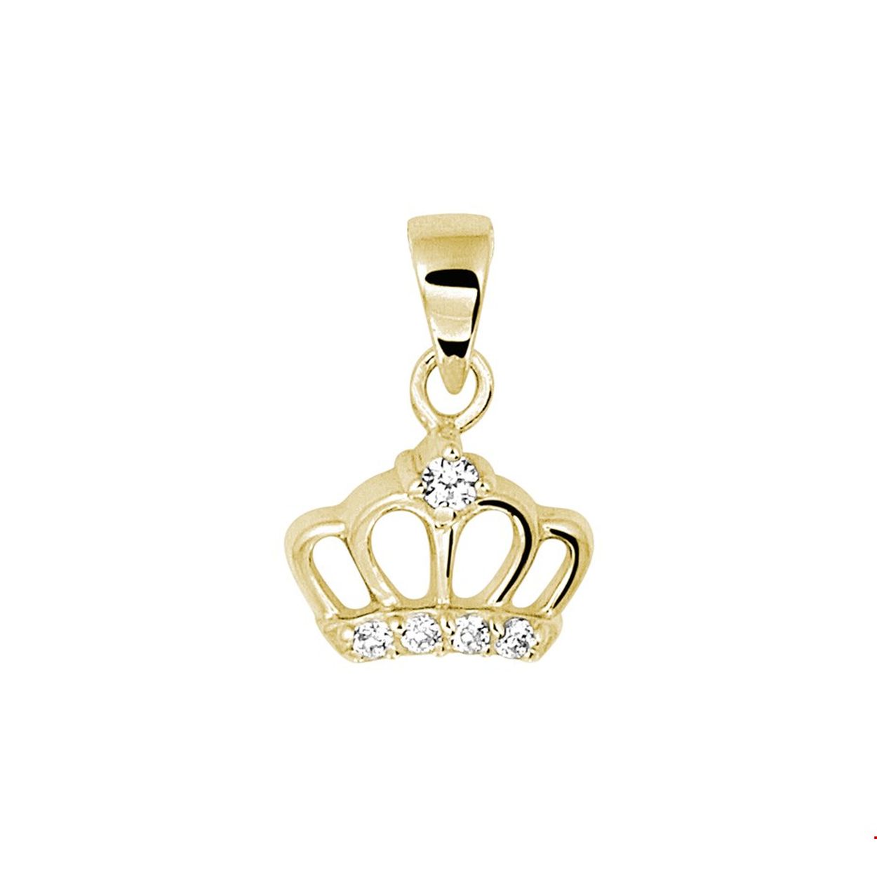Beschrijving: Schattige geelgouden hanger in de vorm van een kroontje met een afmeting van 13x7.5mm. Uitgevoerd met schitterende zirkonia en een stevige poussette sluiting. Deze hanger is perfect te combineren met bijpassende sieraden uit onze collectie. Tip: Leuk om kado te geven!