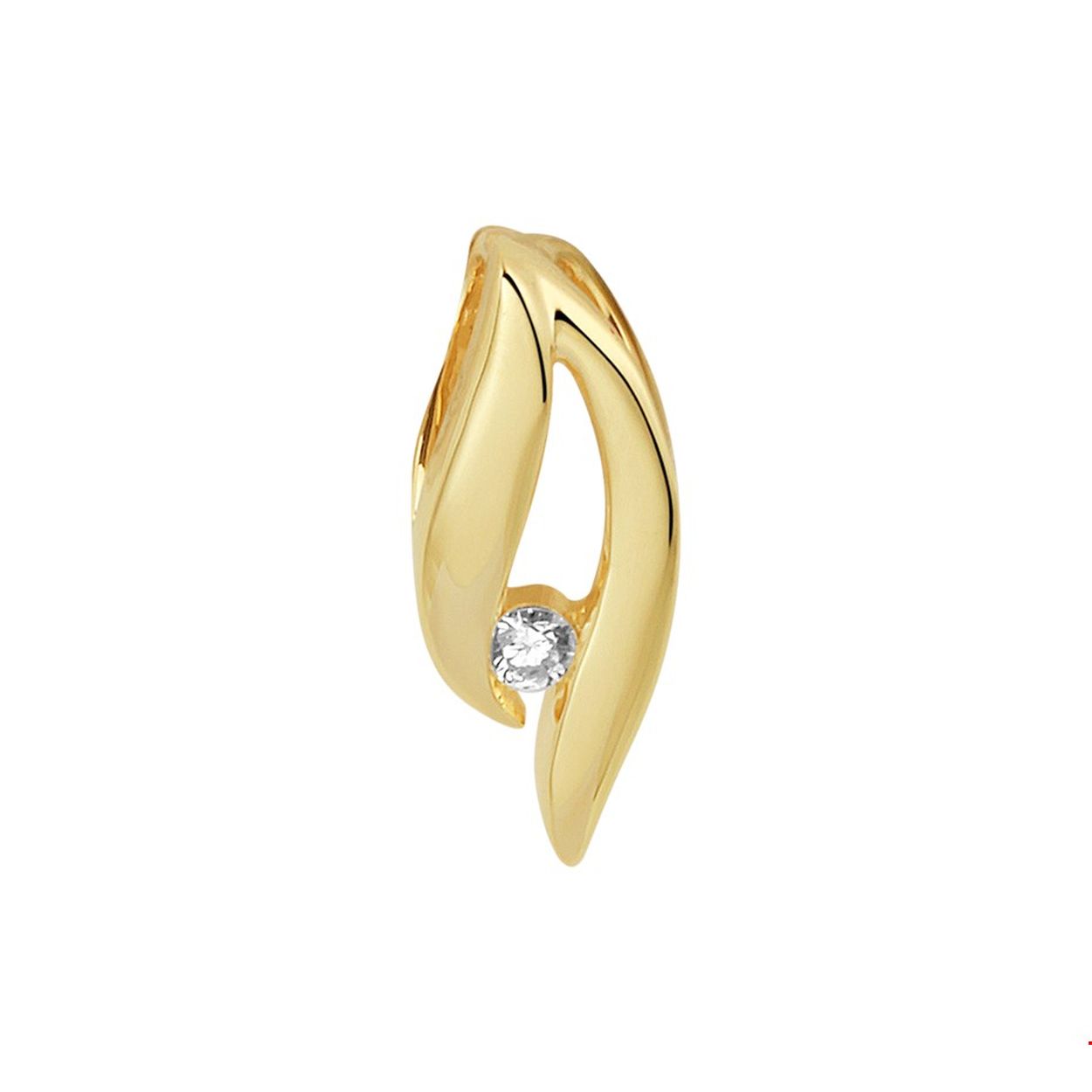Stijlvolle 14k geelgouden hanger uitgevoerd met een briljant geslepen diamant.De hanger is goed te combineren met een bijpassend collier uit onze collectie.