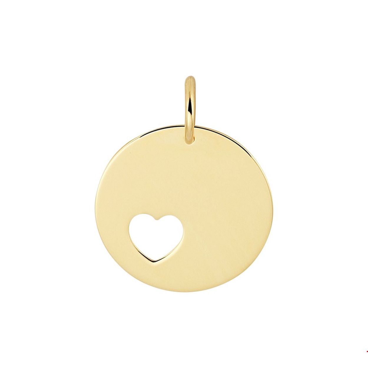 14k Geelgouden ronde graveerhanger met een uitgefreesd hartje.