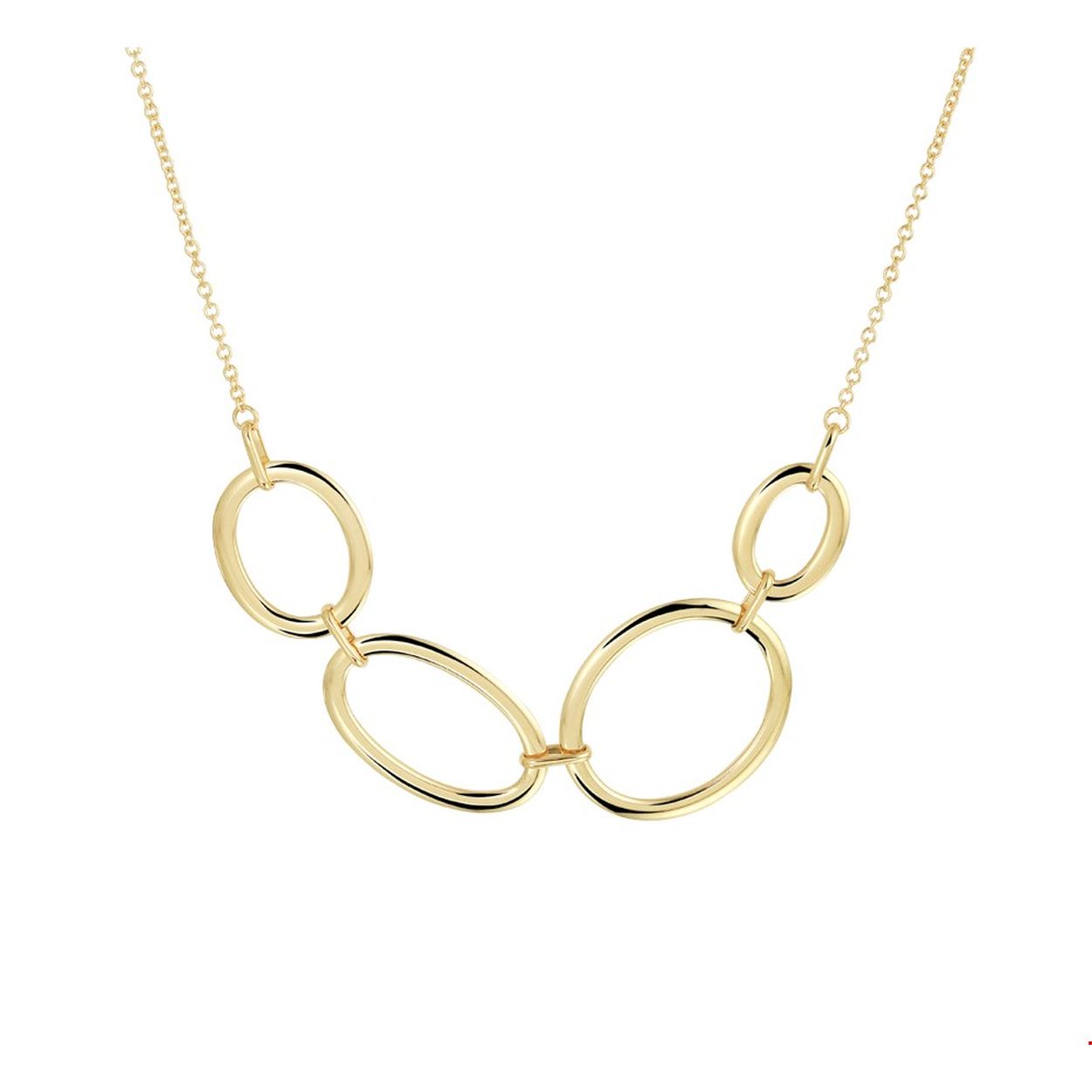 Dit collier met anker schakels van 2,2mm is een trendy aanvulling op je garderobe. De grote schakels hebben verschillende maten, de grootste is 29mm breed. Het collier heeft een verstelbare lengte van 42-45cm en valt rond de nek. Het 14k geelgoud is gepolijst en het collier heeft een stevige karabijnsluiting.