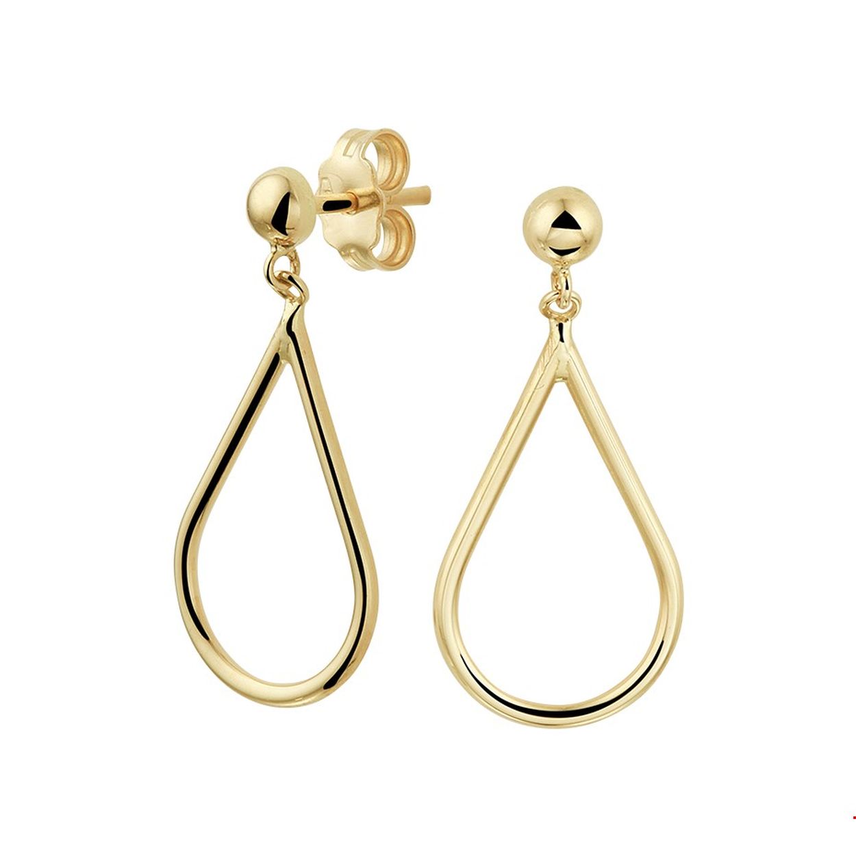 Elegante oorhanger met een druppelvorm van 14k geelgoud. De hoogte van de hanger is 26mm en de breedte 12mm en glanzend gepolijst. Erg mooi bij een casual chique outfit!