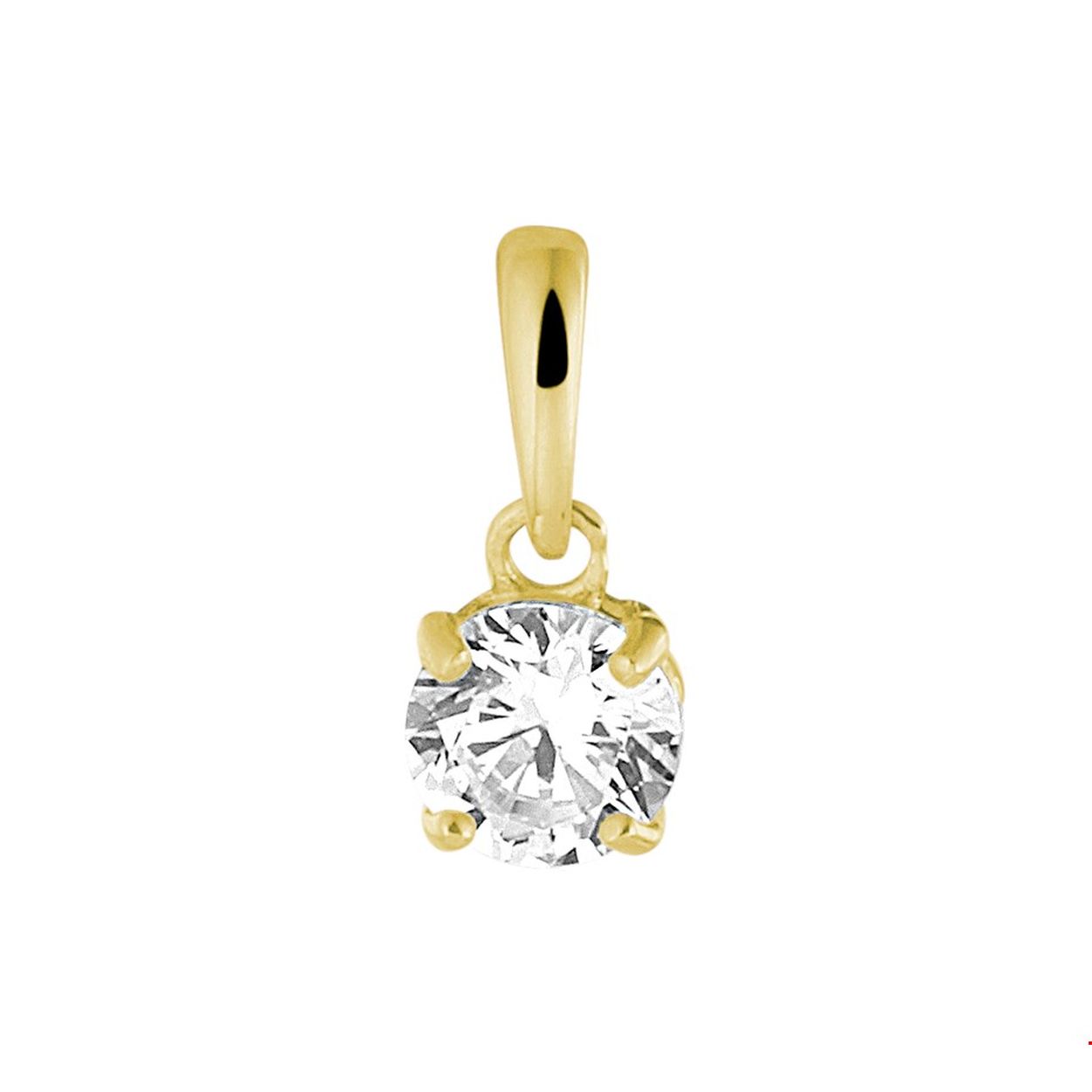 14k Geelgouden hanger uitgevoerd met een heldere zirkonia. De hanger heeft een totale hoogte van 11mm en is goed te combineren met een bijpassend collier uit onze collectie.