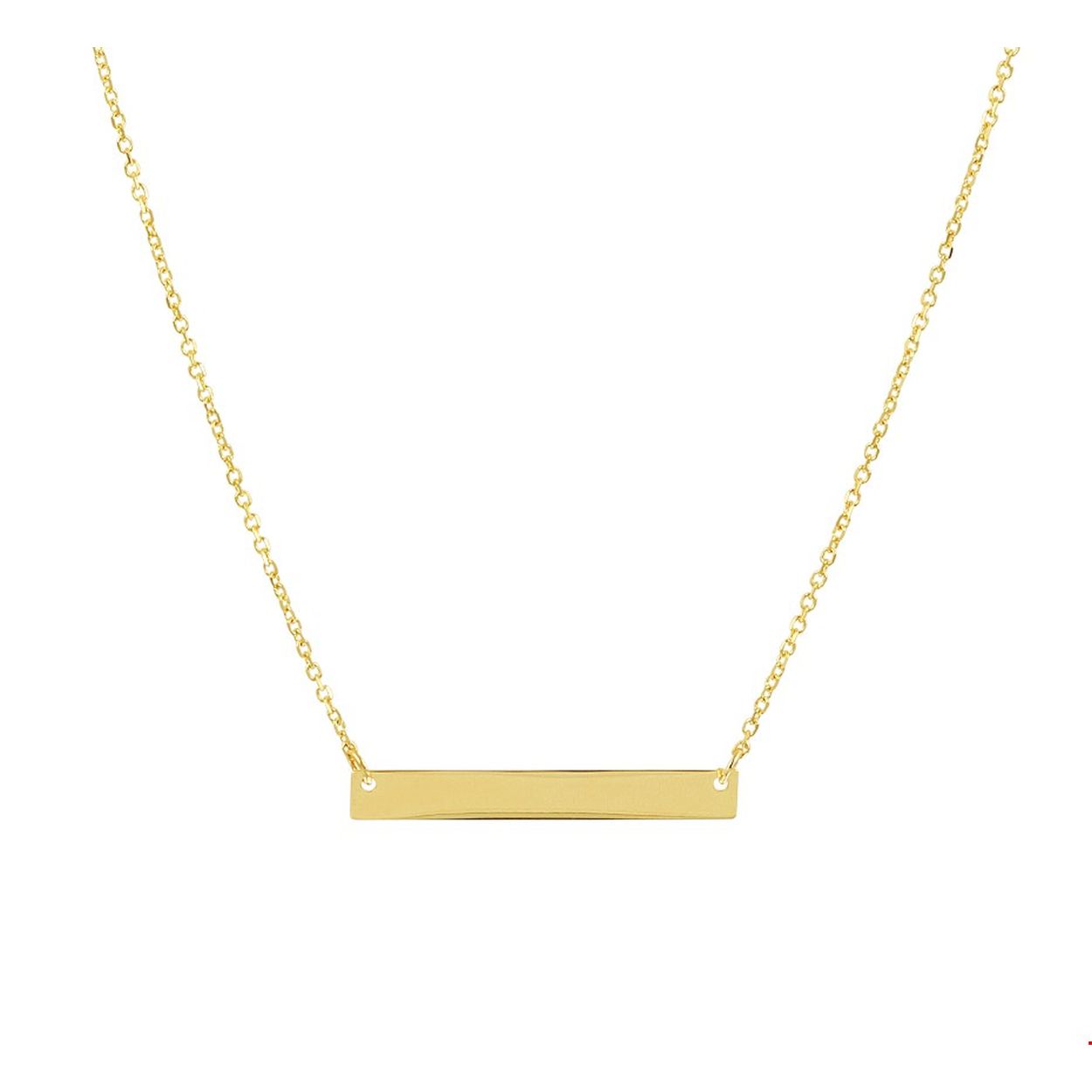 14k Geelgouden anker collier uitgevoerd met een graveerplaat van 3.5x25mm. Het collier heeft draaglengtes van 43 en 46cm.