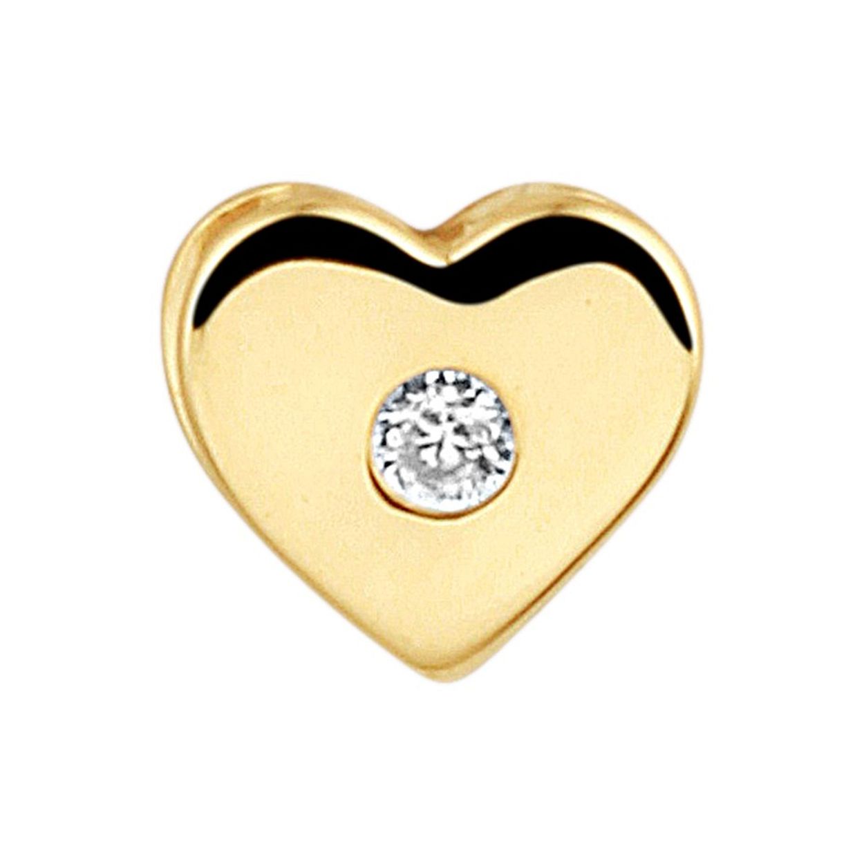 14k Geelgouden hanger in de vorm van een hartje en uitgevoerd met een schitterende zirkonia. De hanger heeft een afmeting van 5x5.5mm.