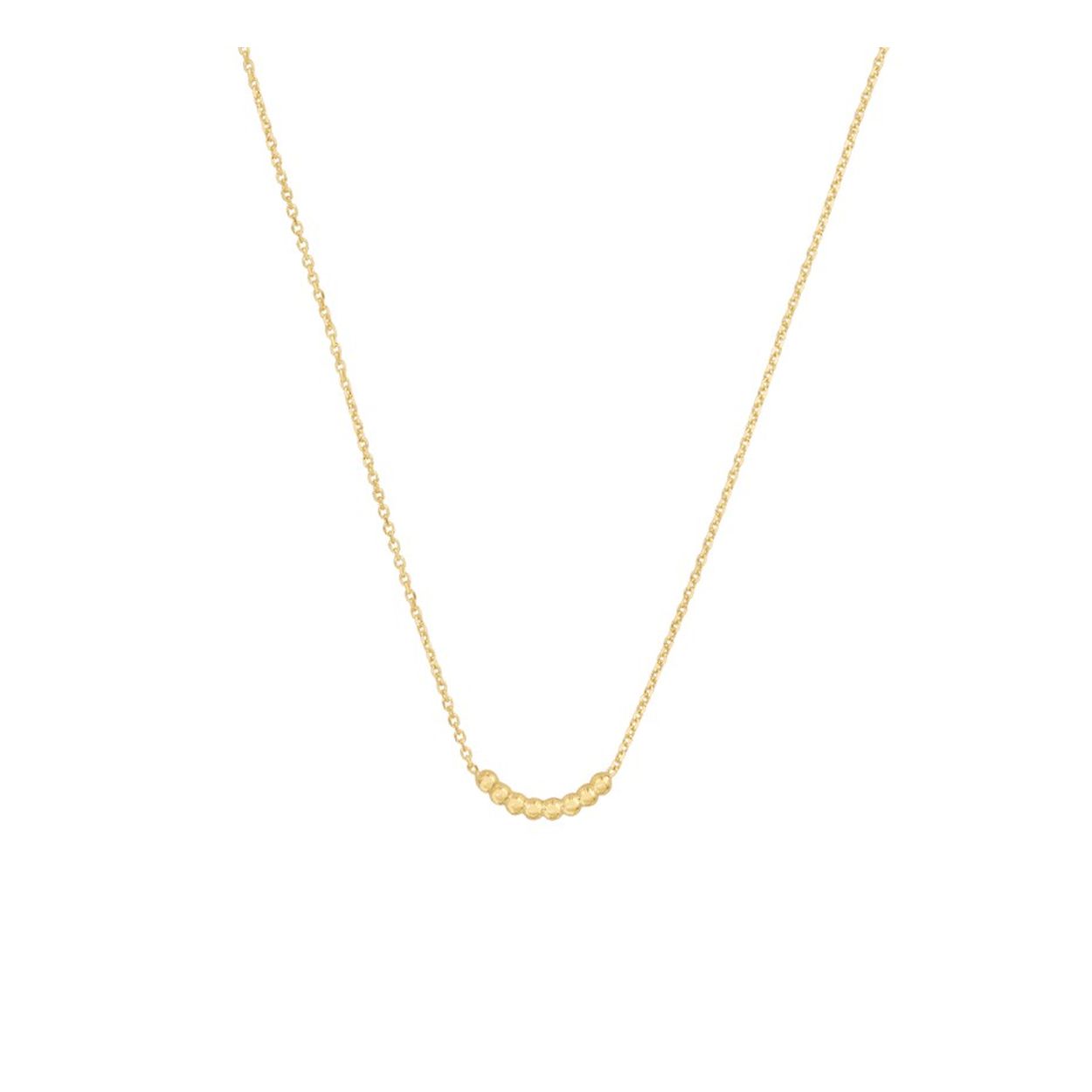 14k Geelgouden collier uitgevoerd met een tussenstuk van bolletjes. Het collier heeft draaglengtes van 40 en 42cm. Het tussenstuk van bolletjes heeft een afmeting van 1.5x10mm.