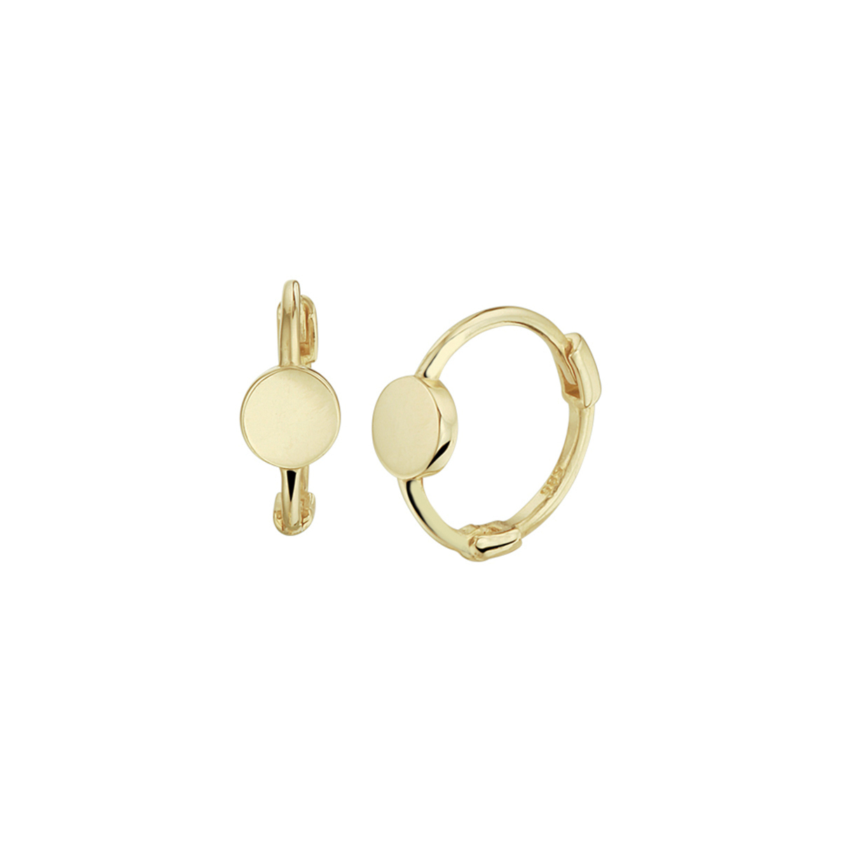 14k Geelgouden klapoorringen met een diameter van 10mm. Het rondje heeft een diameter van 4mm.