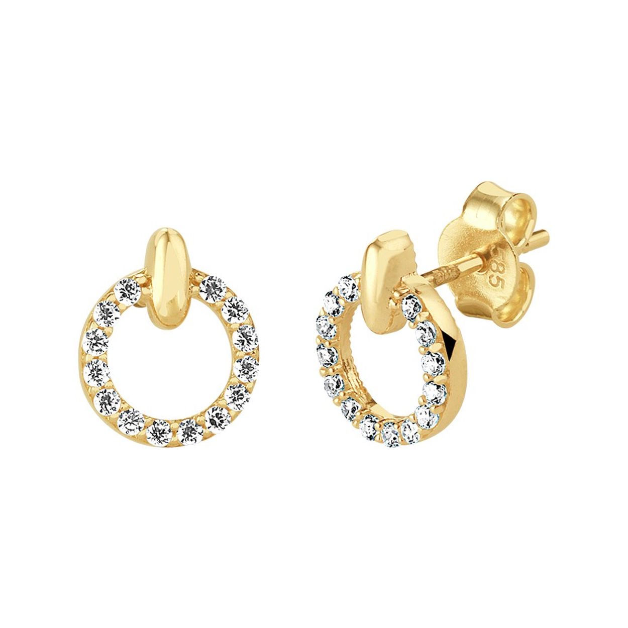 14k Geelgouden oorknoppen uitgevoerd met een schitterende zirkonia rij. De oorknoppen hebben een afmeting van 10x8mm.