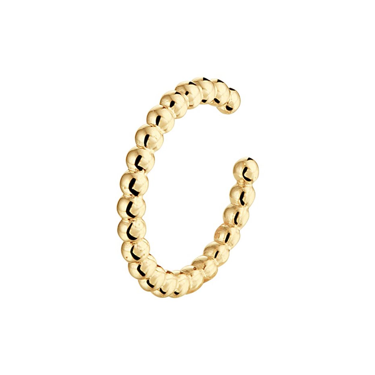 14k Geelgouden earcuff uitgevoerd met bolletjes. De earcuff heeft een afmeting van 12x1.5mm en wordt per stuk verkocht.