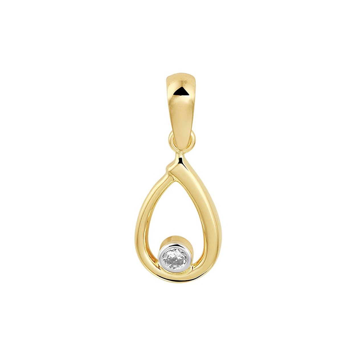 14k Geelgouden hanger uitgevoerd met een heldere zirkonia. De hanger heeft een totale hoogte van 1.8cm en een breedte van 7mm.