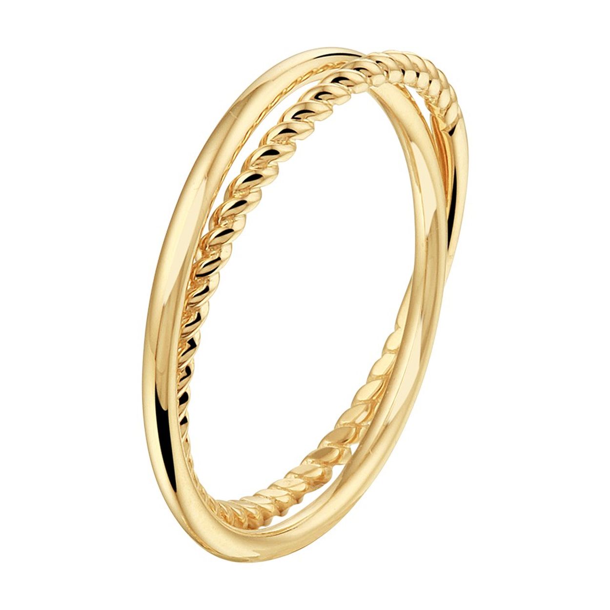 14 karaat Geelgouden ring bestaande uit twee in elkaar gedraaide ringen. Beide ringen hebben een breedte van 1.5mm.