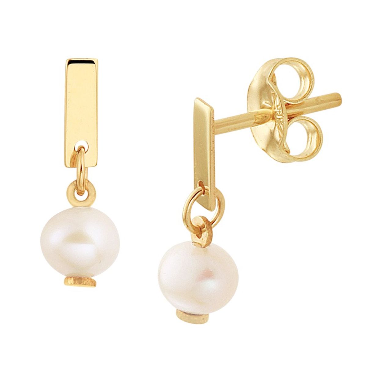 14k Geelgouden oorhangers uitgevoerd met een zoetwaterparel van 4mm. De oorhangers hebben een totale hoogte van 13mm.