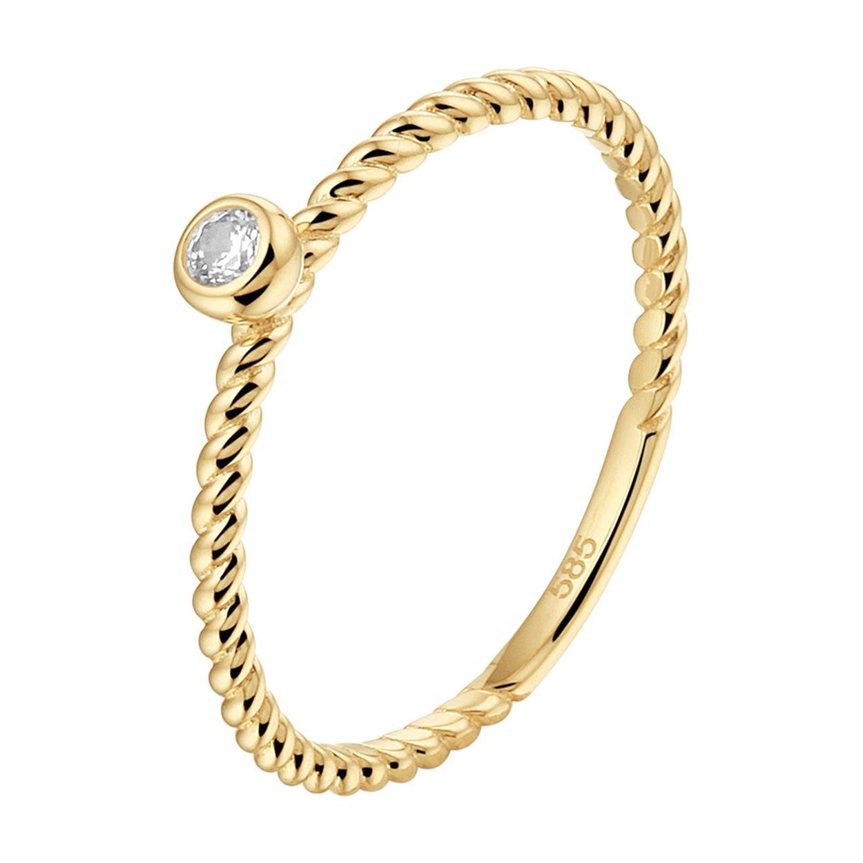 14k Geelgouden aanschuifring uitgevoerd met een schitterende zirkonia. De ring heeft een breedte van 3mm.
