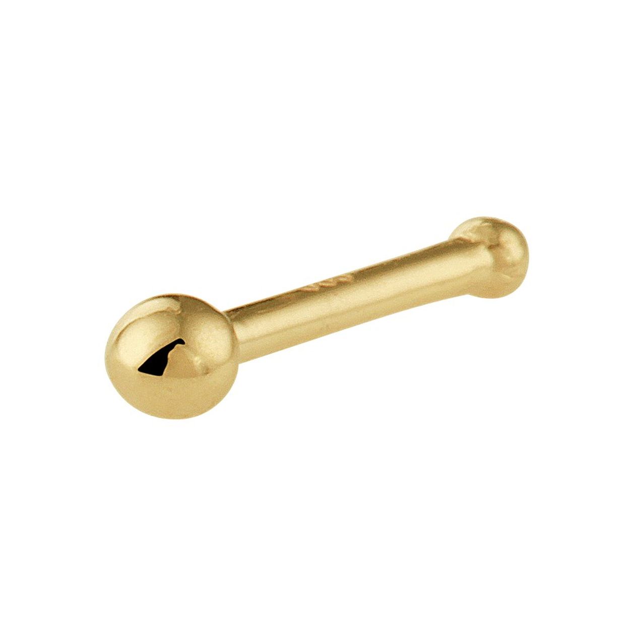 14k Geelgouden neusknopje uitgevoerd met een bolletje. Het neusknopje heeft een diameter van 2mm.