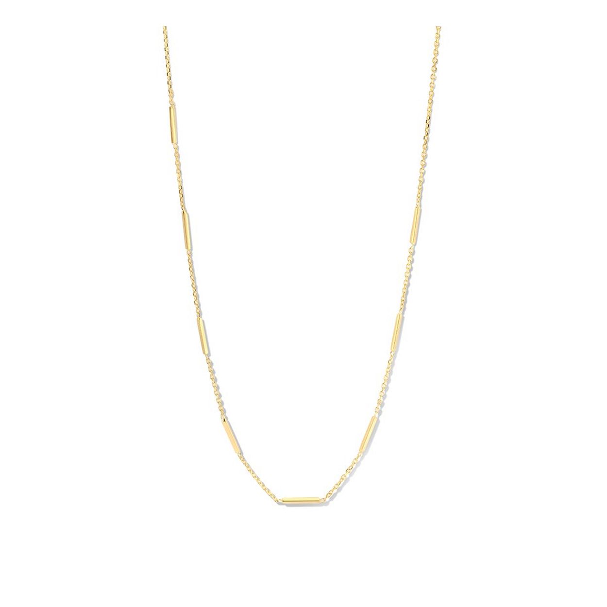 14k Geelgouden collier uitgevoerd met balkjes. Het collier heeft draaglengtes van 40 en 42cm.