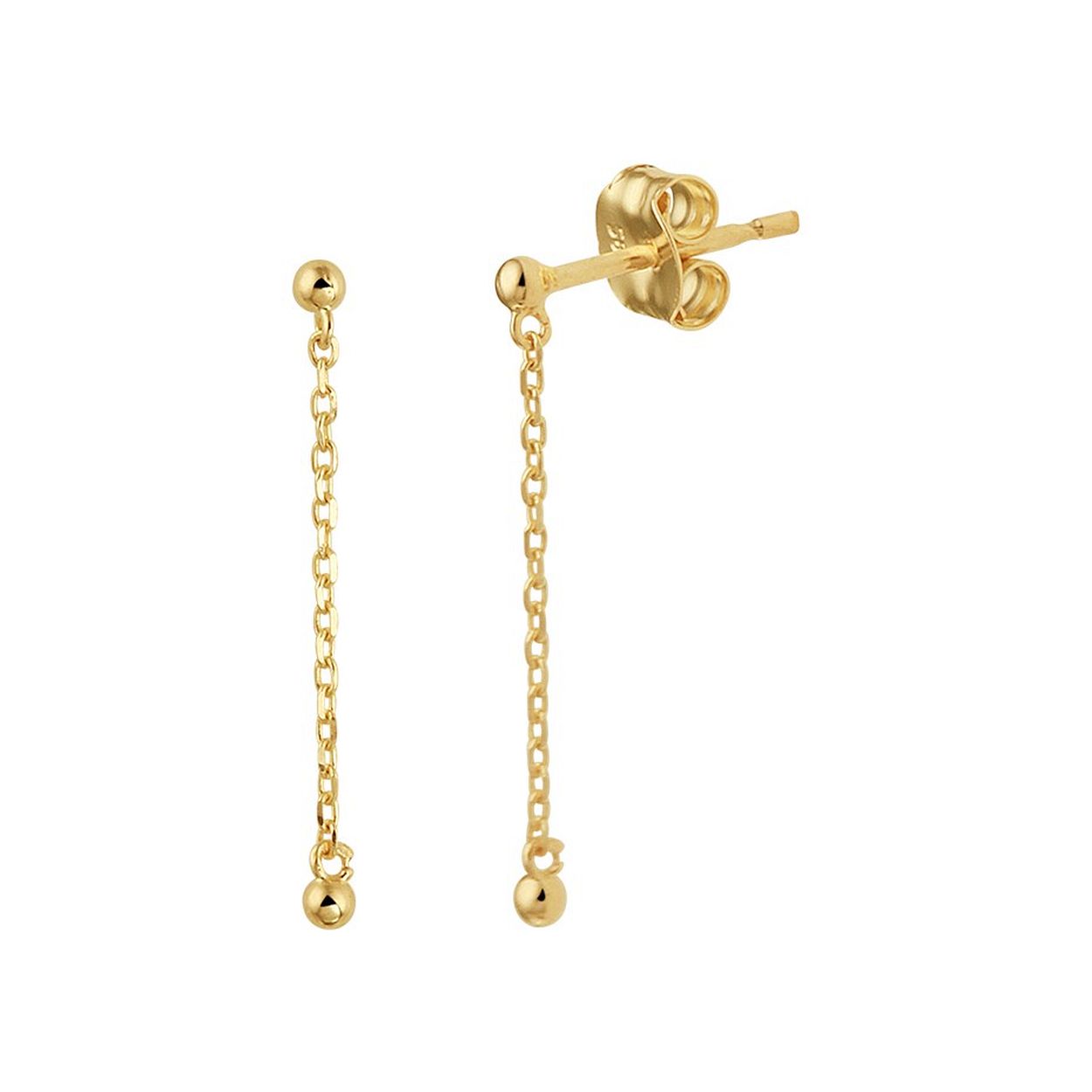 14k Geelgouden oorhangers uitgevoerd met een bolletje. De oorhangers hebben een totale hoogte van 1.8cm. Het bolletje heeft een diameter van 1.5mm.