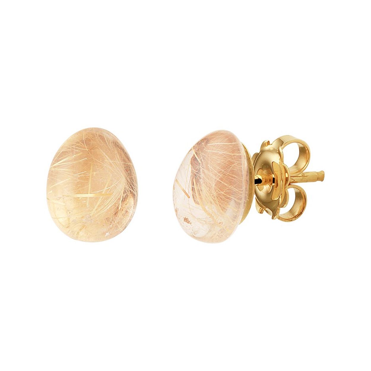 14k Geelgouden oorknoppen uitgevoerd met een schitterende goud rutiel. De oorknoppen hebben een afmeting van 10x8mm.