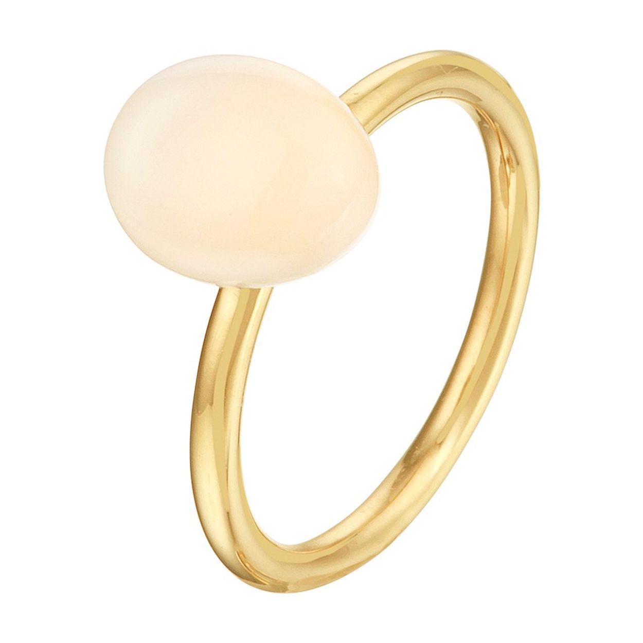14k Geelgouden ring uitgevoerd met een schitterende wit chalcedoon. De ring heeft een breedte van 10mm.