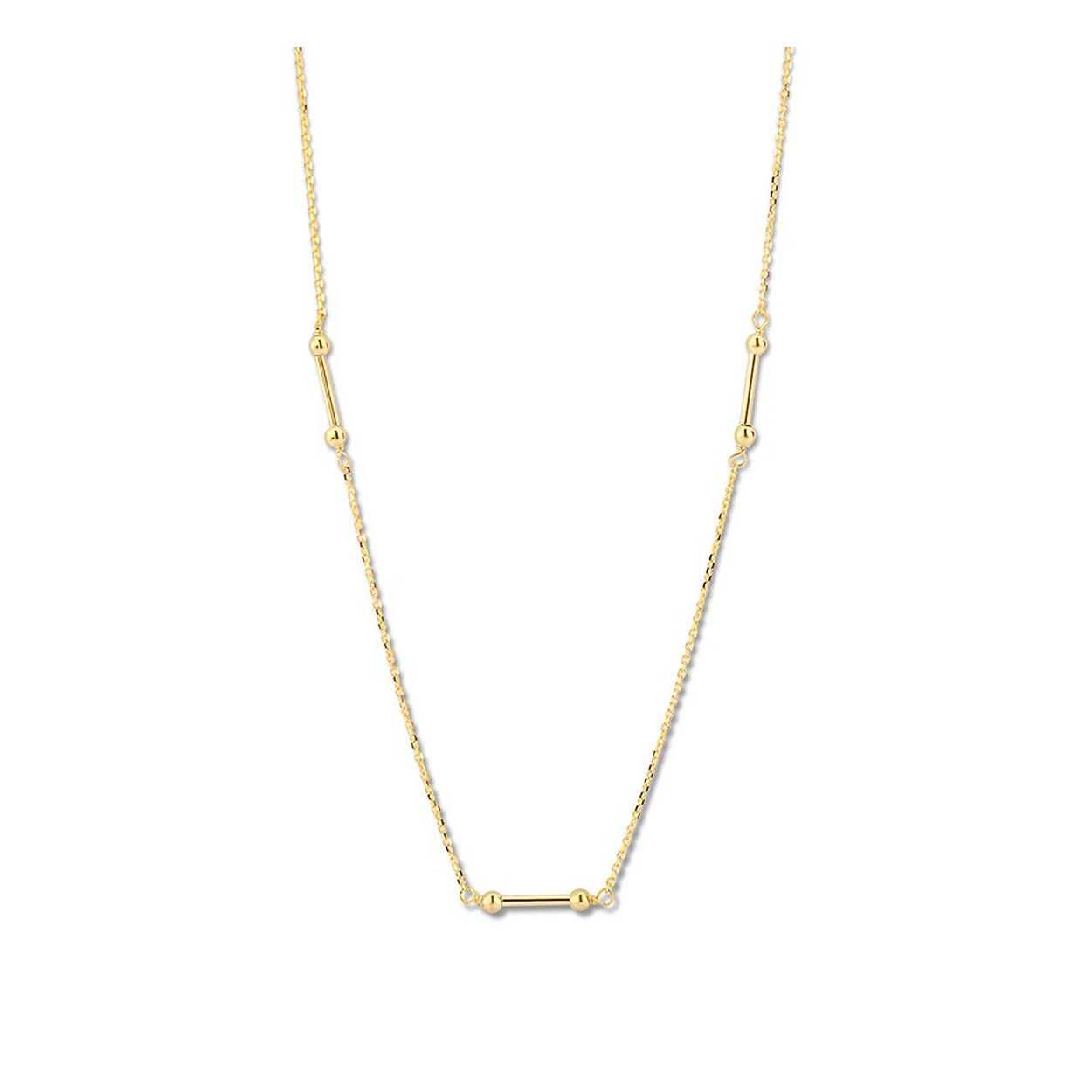 14k Geelgouden collier uitgevoerd met staafjes met een breedte van 2mm. Het collier heeft draaglengtes van 40 en 42cm.