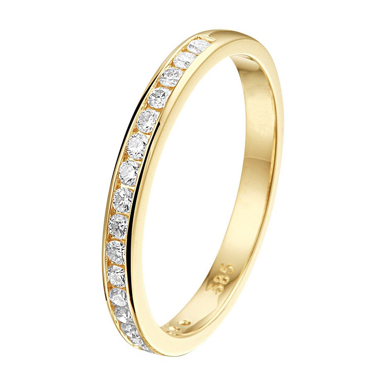 14k Geelgouden ring uitgevoerd met een schitterende diamant rij. De ring heeft een breedte van 2.2mm.