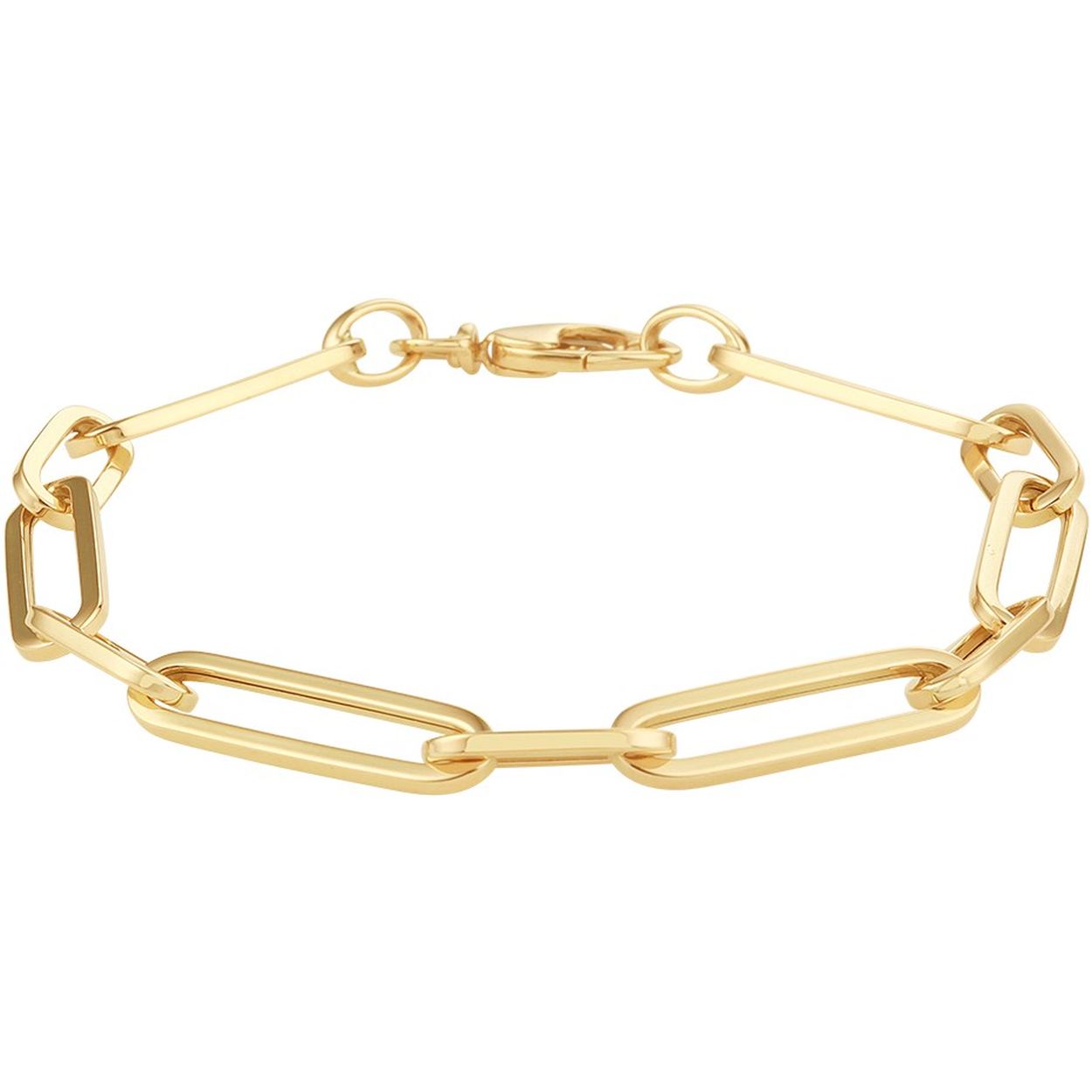 14k Geelgouden paperclip armband met een schakelbreedte van 6mm. De armband heeft een draaglengte van 19cm en een stevige karabijn sluiting.