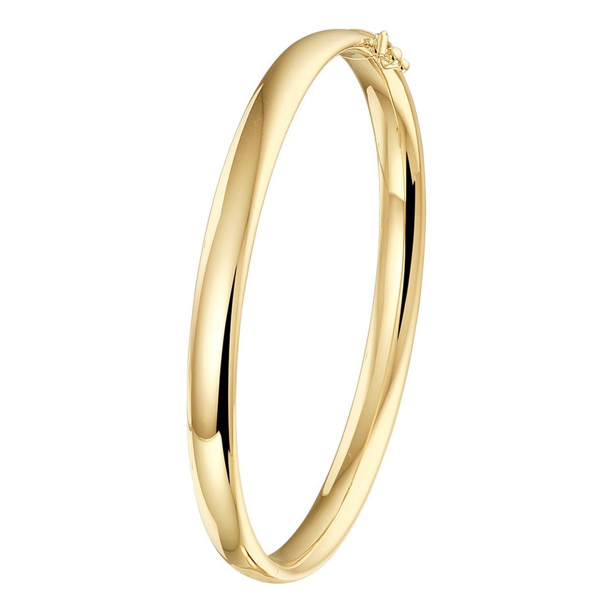 14k Geelgouden bangle uitgevoerd met een scharnier. De bangle heeft een breedte van 6mm en een binnendiameter van 60mm.