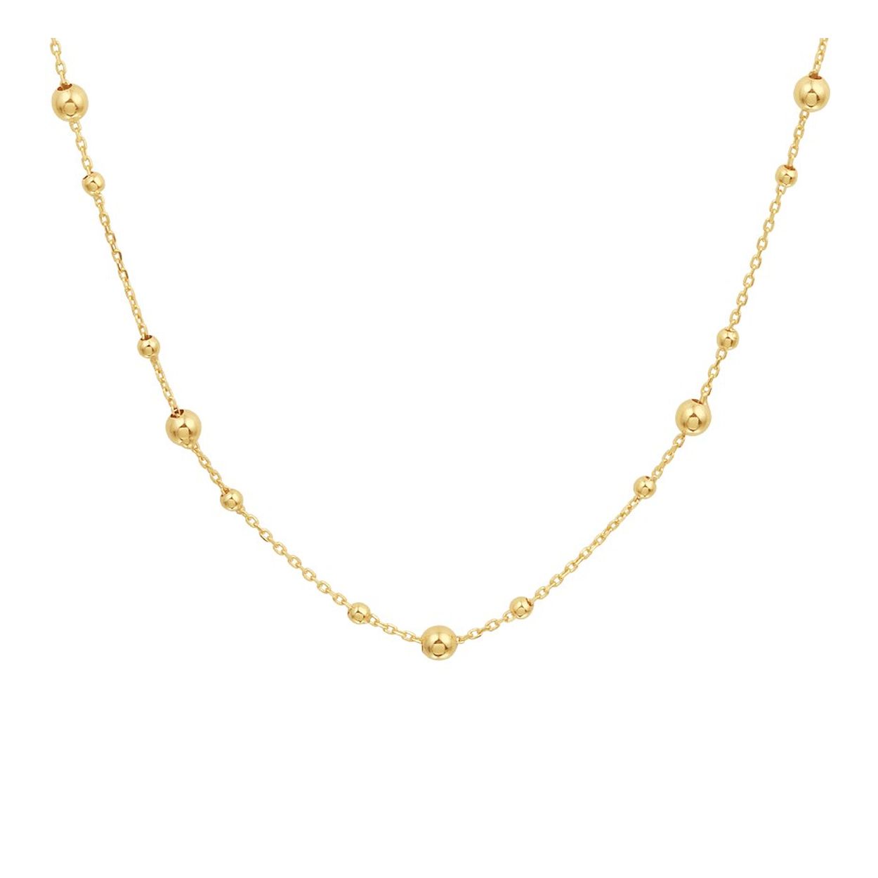 14k Geelgouden collier uitgevoerd met bolletjes van 2 en 3mm. Het collier heeft een draaglengte van 41cm met een extensie van 4cm en een stevige karabijn sluiting.