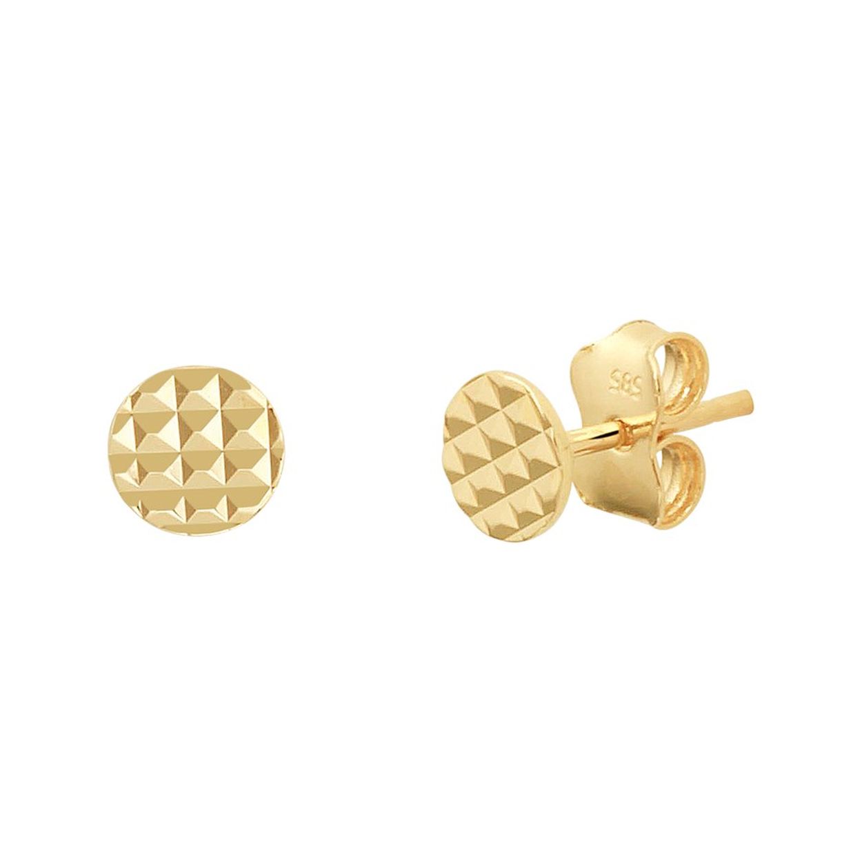 14k Geelgouden oorknoppen uitgevoerd met een gediamanteerde afwerking. De oorknoppen hebben een diameter van 5mm.