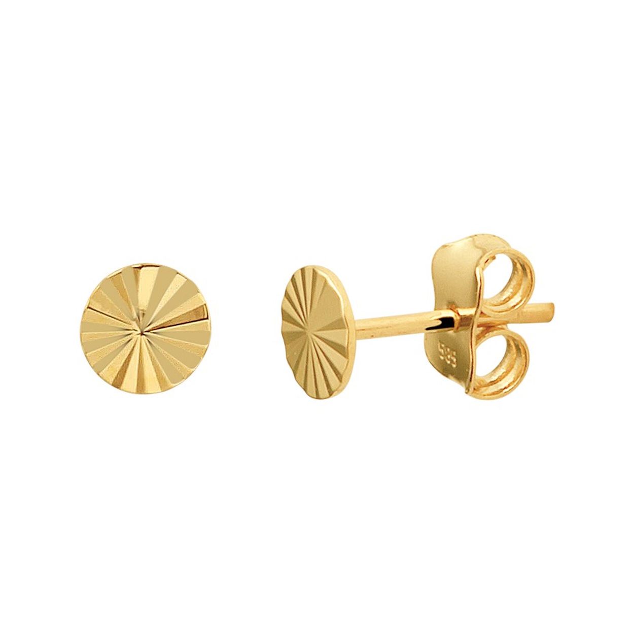 14k Geelgouden oorknoppen uitgevoerd met een gediamanteerde afwerking. De oorknoppen hebben een diameter van 5mm.