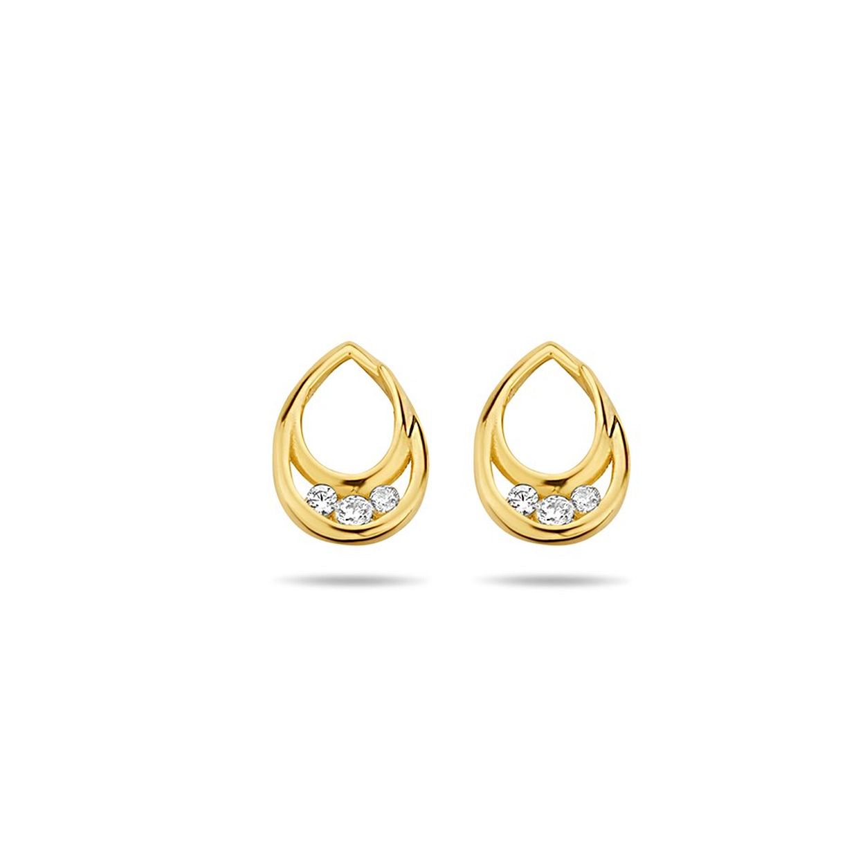 14k Geelgouden oorknoppen uitgevoerd met een schitterende zirkonia rij. De oorknoppen hebben een afmeting van 8.5x6mm.