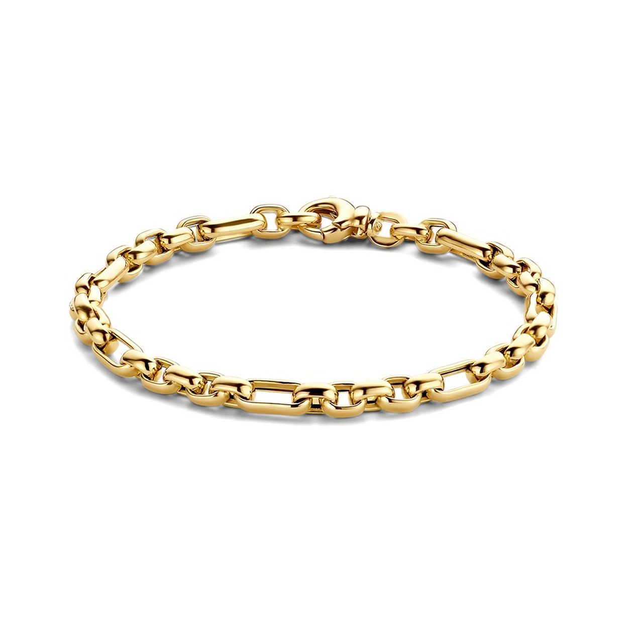 14k Geelgouden anker armband met een schakelbreedte van 4.8mm. De armband heeft een draaglengte van 19cm en een stevige karabijn sluiting.