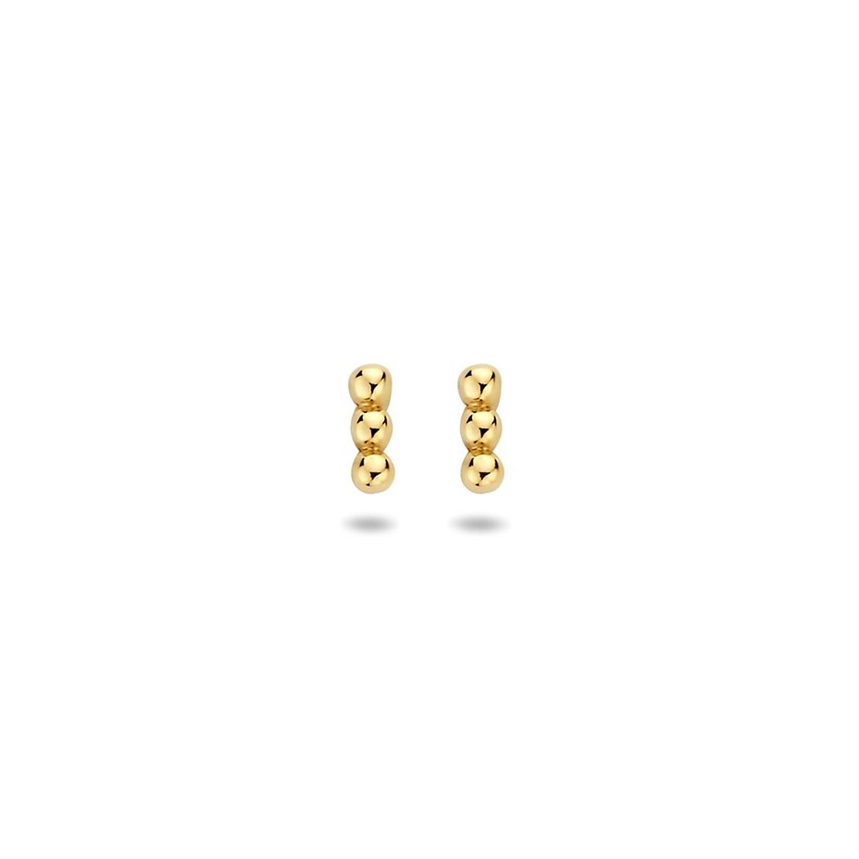 14k Geelgouden oorknoppen uitgevoerd met bolletjes. De oorknoppen hebben een afmeting van 4.5x1.5mm.