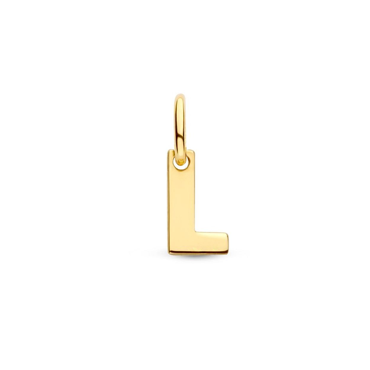 14k Geelgouden hanger uitgevoerd in de letter L. De hanger heeft een totale hoogte van 1cm en een breedte van 3.5mm.