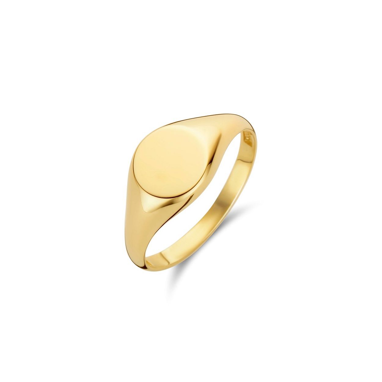 14k Geelgouden ronde graveerring. De ring heeft een breedte van 9mm.