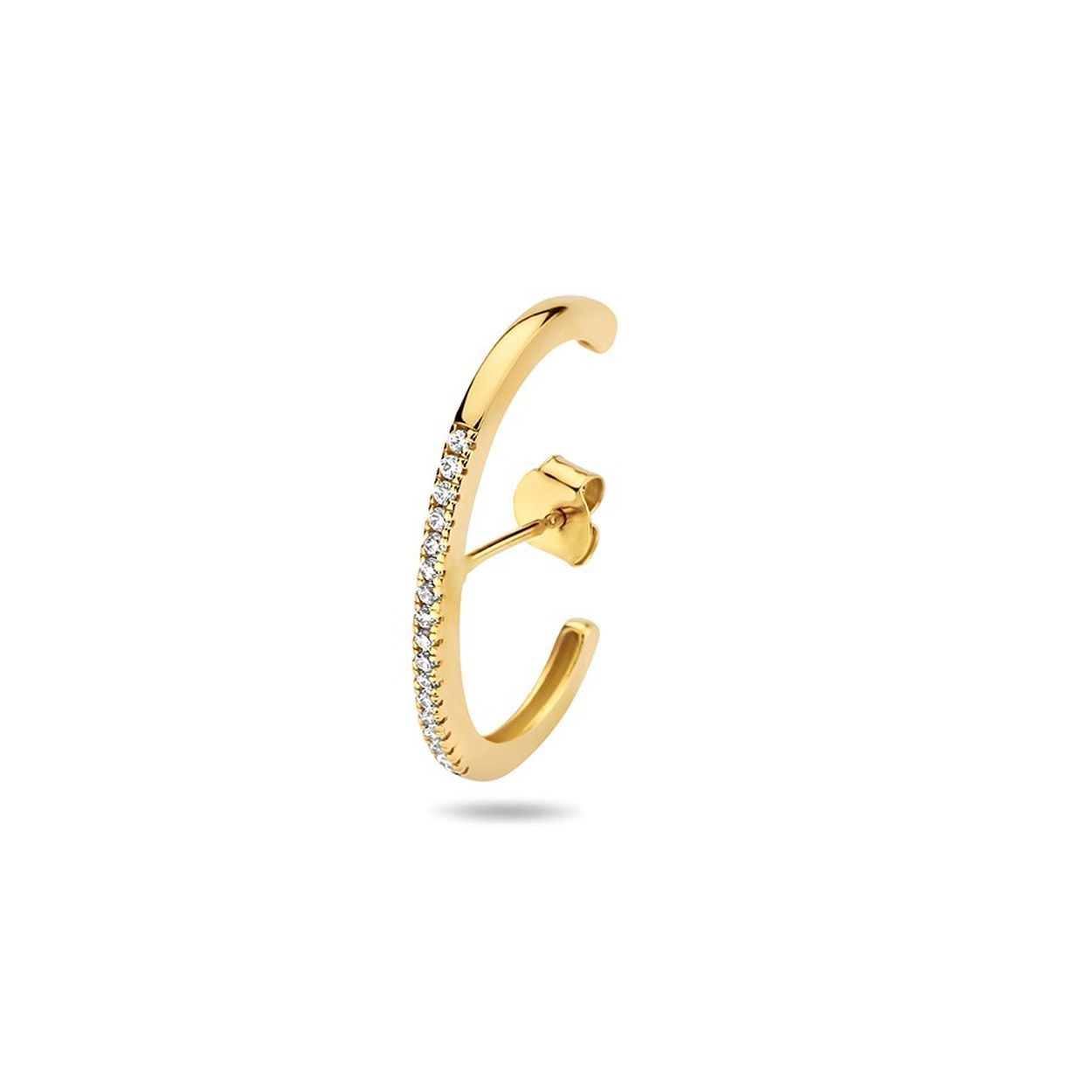 14k Geelgouden oorsteker uitgevoerd met een schitterende zirkonia rij. De oorsteker heeft een afmeting van 24x1.5mm en wordt per stuk verkocht.