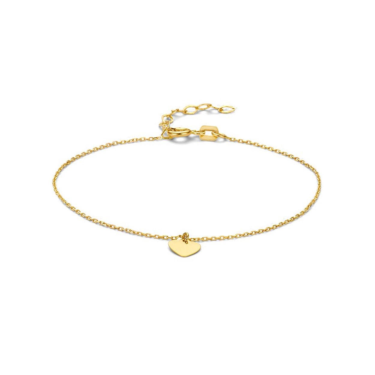 14k Geelgouden armband uitgevoerd met een hanger in de vorm van een hartje. De armband heeft een draaglengte van 16cm met een extensie van 3cm. Het hartje heeft een afmeting van 6.5x6.5mm.