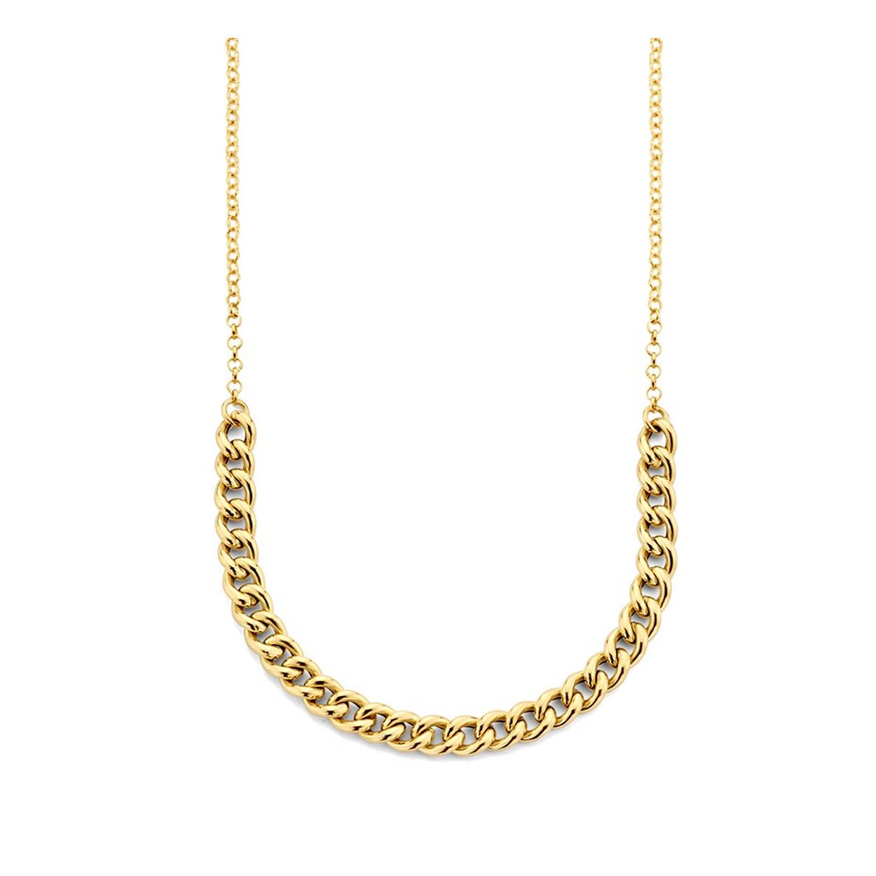 14k Geelgouden gourmet collier met een schakelbreedte van 5mm. Het collier heeft een draaglengte van 43cm met een extensie van 2cm en een stevige karabijn sluiting.