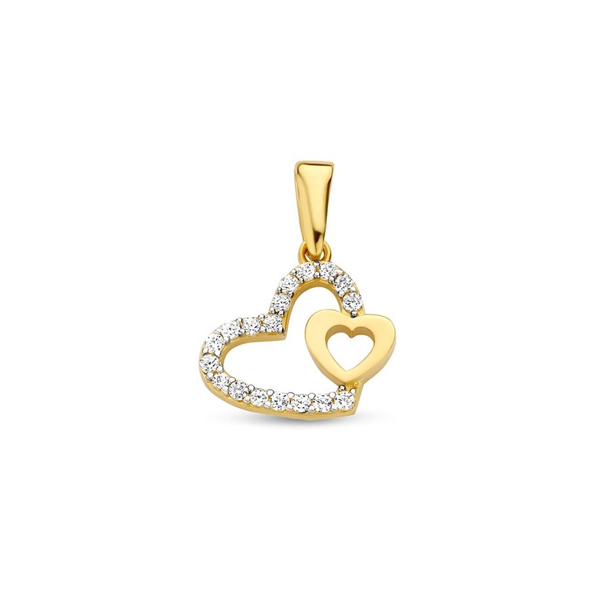 14k Geelgouden hanger uitgevoerd met een schitterende zirkonia rij. De hanger heeft een totale hoogte van 1.7cm en een breedte van 11mm.