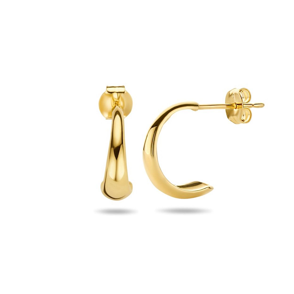 14k Geelgouden stekeroorringen. De stekeroorringen hebben een afmeting van 12x4mm.