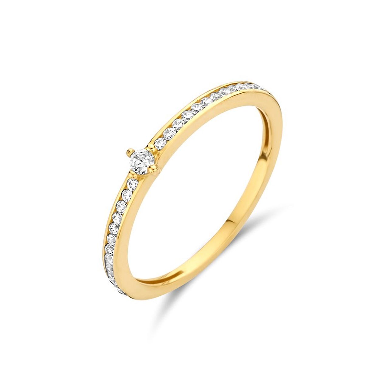 14krt Geelgouden ring uitgevoerd met een schitterende zirkonia rij. De ring heeft een breedte van 3mm.
Ringmaat: 17,25
