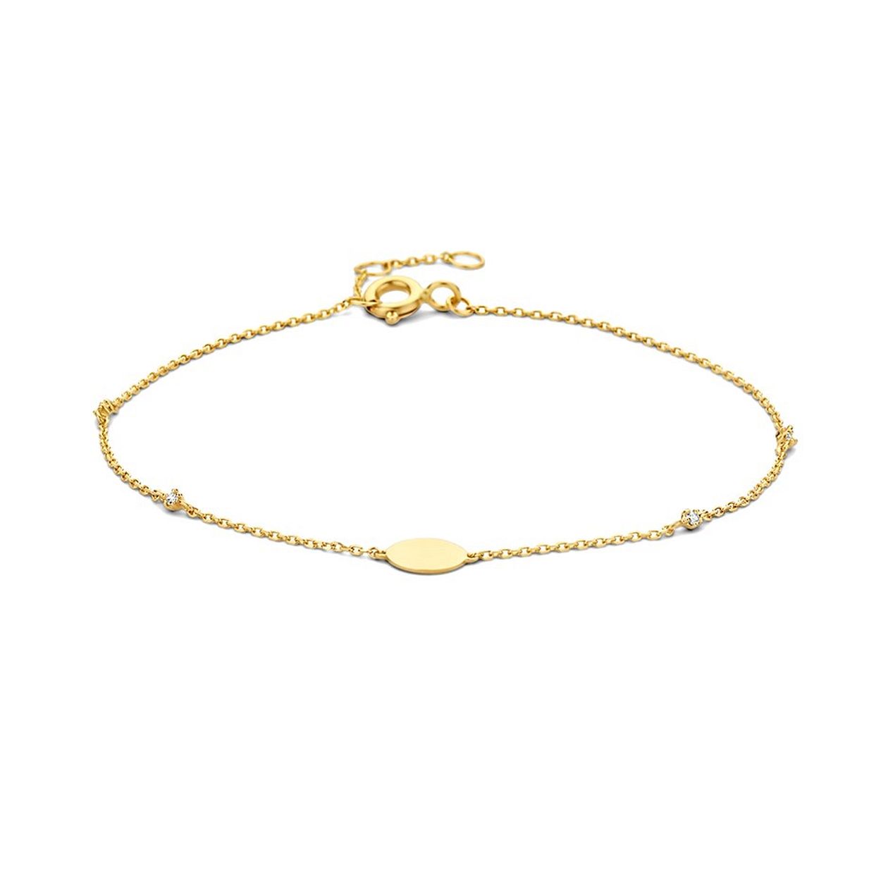14k Geelgouden armband uitgevoerd met een schitterende zirkonia rij. De armband heeft draaglengtes van 16.5, 17.5 en 18.5cm. Het rondje heeft een diameter van 6mm. De schakelbreedte is 0.8mm.