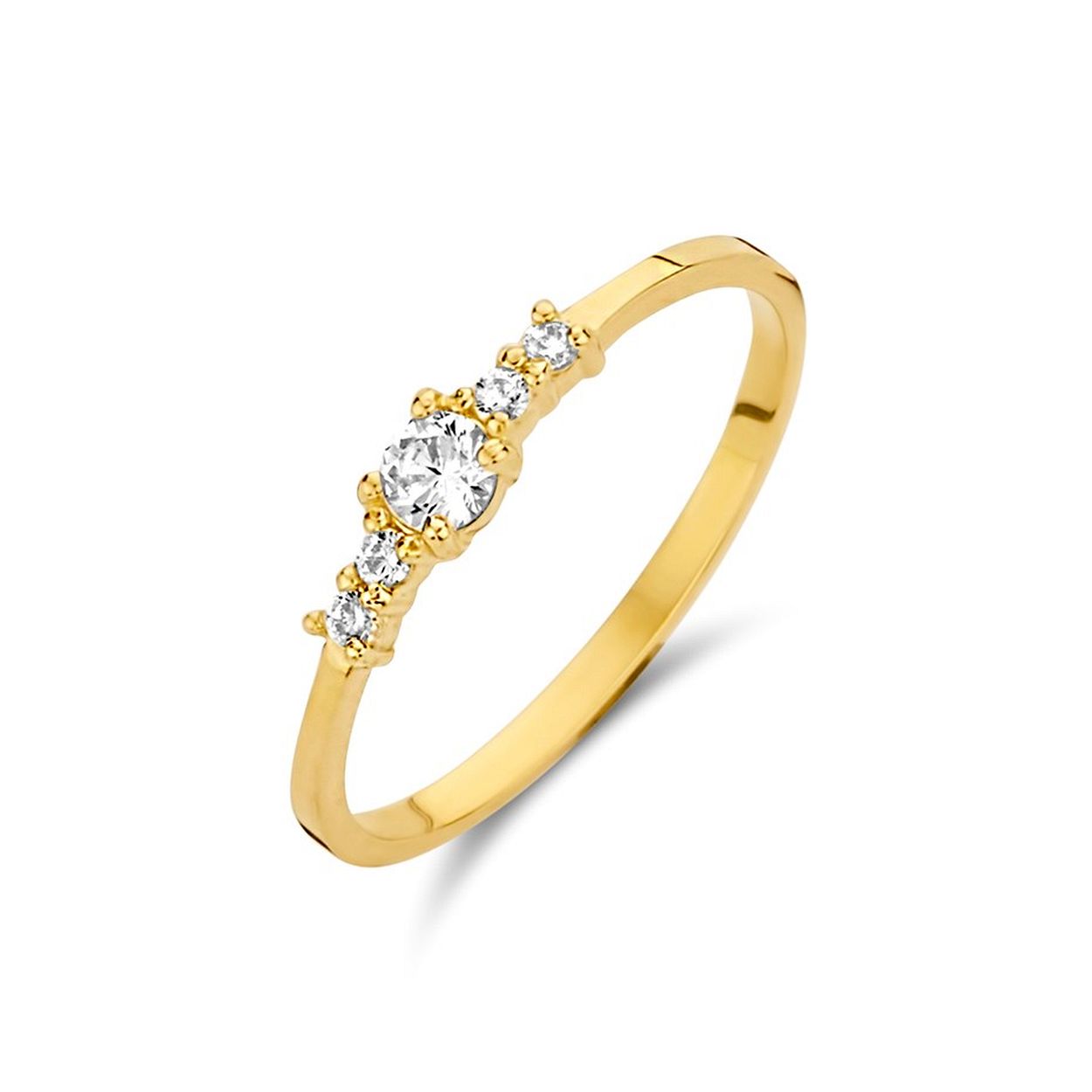 14k Geelgouden ring uitgevoerd met een schitterende zirkonia rij. De ring heeft een breedte van 3mm.